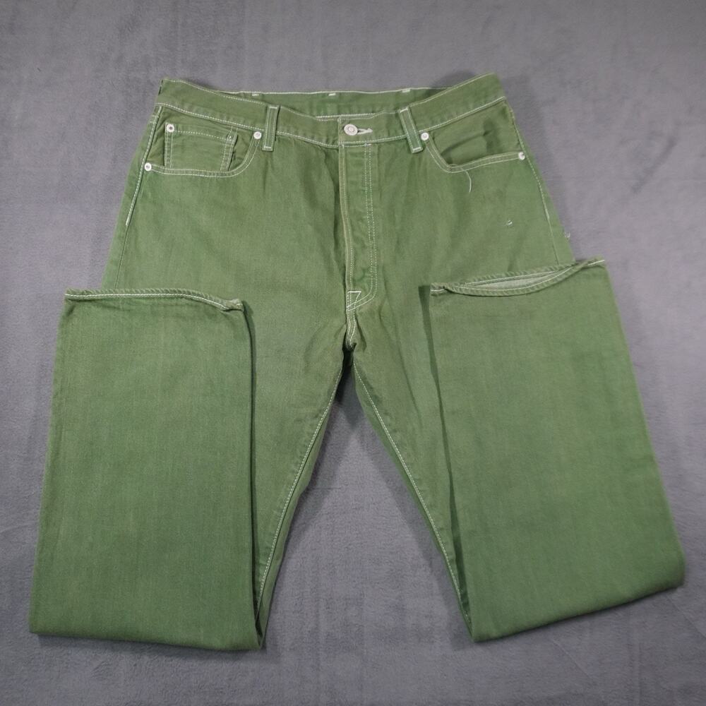Levi’s 501 Jeans Green Men’s 38x34 Straight Button Fly Distressed Denim Workwear